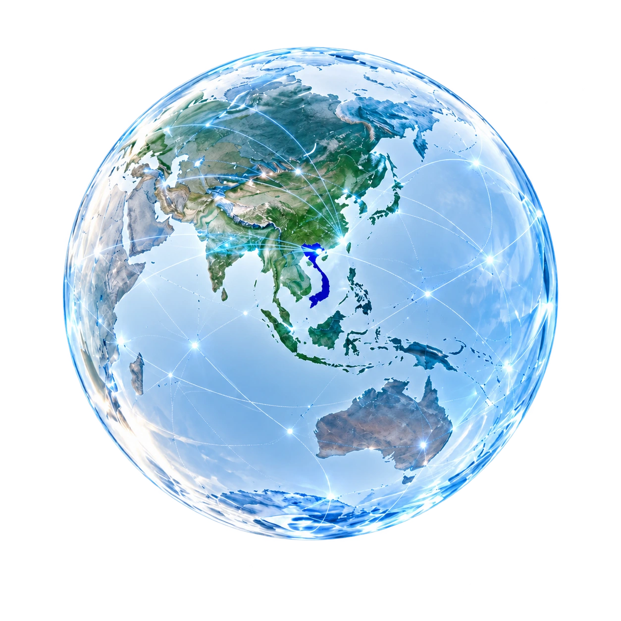 Glass globe with Asia and Vietnam highlighted